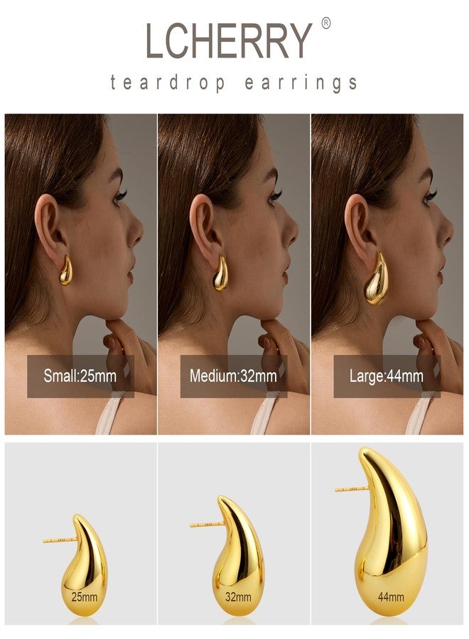 Lcherry Chunky Hoop Earrings for Women Large Drop Teardrop Earrings for Women 24K Gold Plated Trendy Jewelry - Image 2